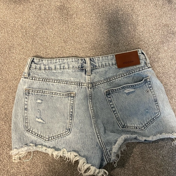 Women's High Waist Distressed Denim Shorts - Light Blue - Picture 2 of 5